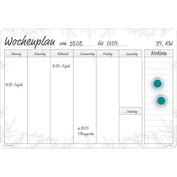 hiteboard Ugeplan A4 "Min Uge" Magnetisk – Sæt med 4 stk.