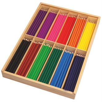 Farveblyanter i trækasse, 180 stk., tynde, sekskantede, 12 farver