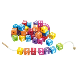 Træperler med tal, 49 stk.