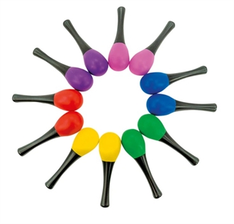 Farverige maracas - sæt med 12 stk.