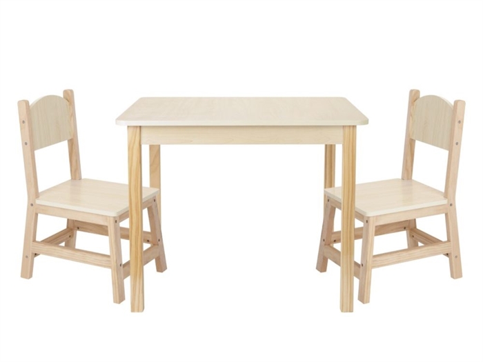 Børnebord og 2 stole – naturfarvet træ