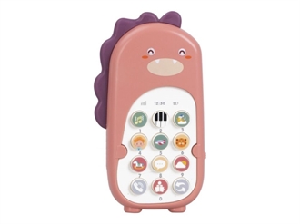 Børnemobil – Dinosaur-telefon i pink med musik og engelske ord