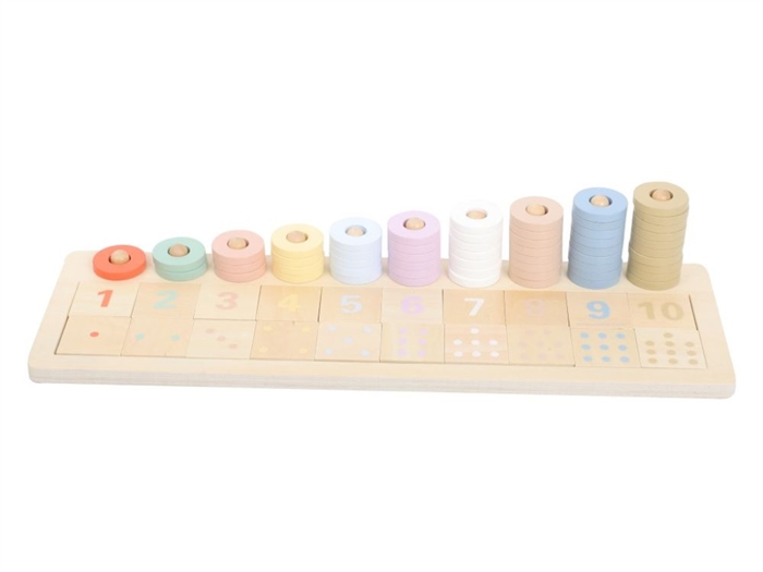 Montessori tællebræt i træ med farvede ringe