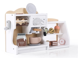 Stor kaffemaskine og butik i træ