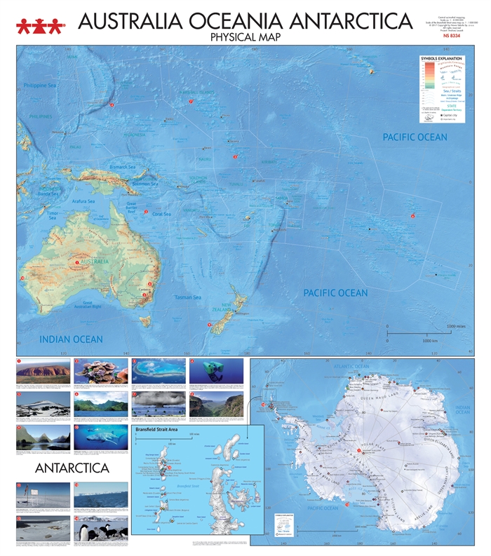 Kort over Australien, Oceanien og Antarktis