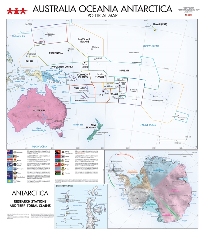 Politisk kort over Australien, Oceanien og Antarktis