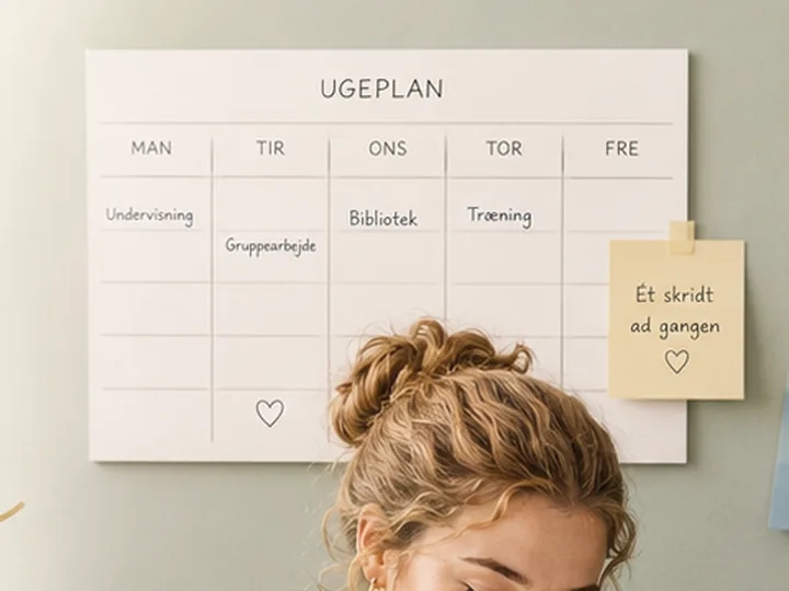 Ugeplan og små huskesedler som visuel støtte til studiehverdagen
